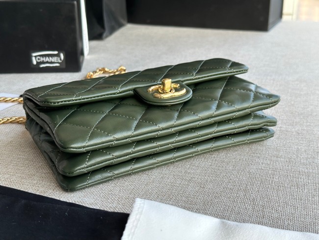 CHANEL FLAP BAG Lambskin & Gold-Tone Metal AS3393 green