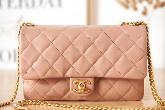 CHANEL FLAP BAG Lambskin & Gold-Tone Metal AS3609 pink