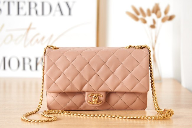 CHANEL FLAP BAG Lambskin & Gold-Tone Metal AS3609 pink