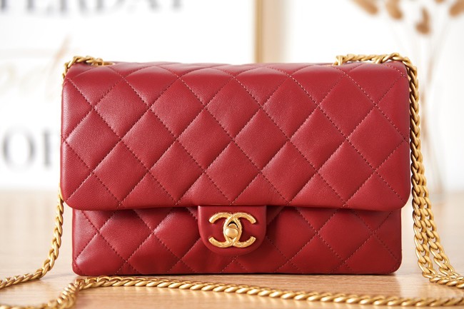 CHANEL FLAP BAG Lambskin & Gold-Tone Metal AS3609 red