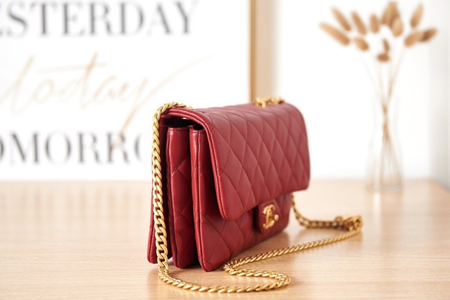 CHANEL FLAP BAG Lambskin & Gold-Tone Metal AS3609 red