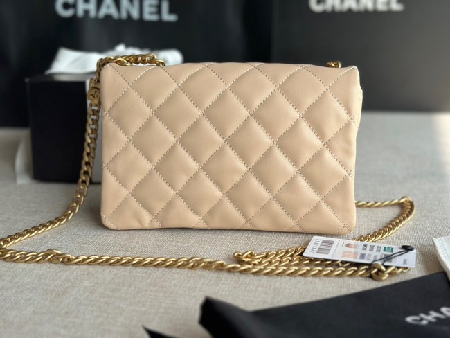 CHANEL SMALL FLAP BAG Lambskin & Gold-Tone Metal AS3393 apricot