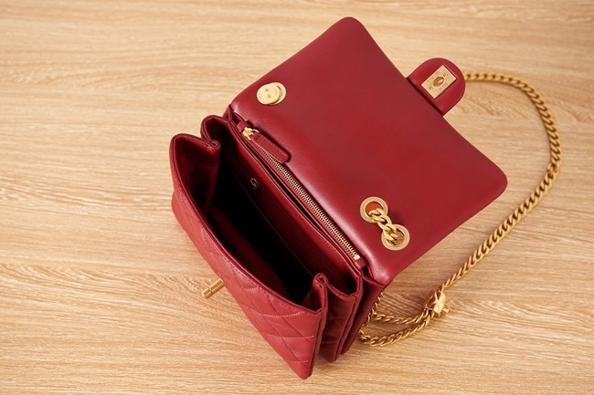 CHANEL SMALL FLAP BAG Lambskin & Gold-Tone Metal AS3393 red