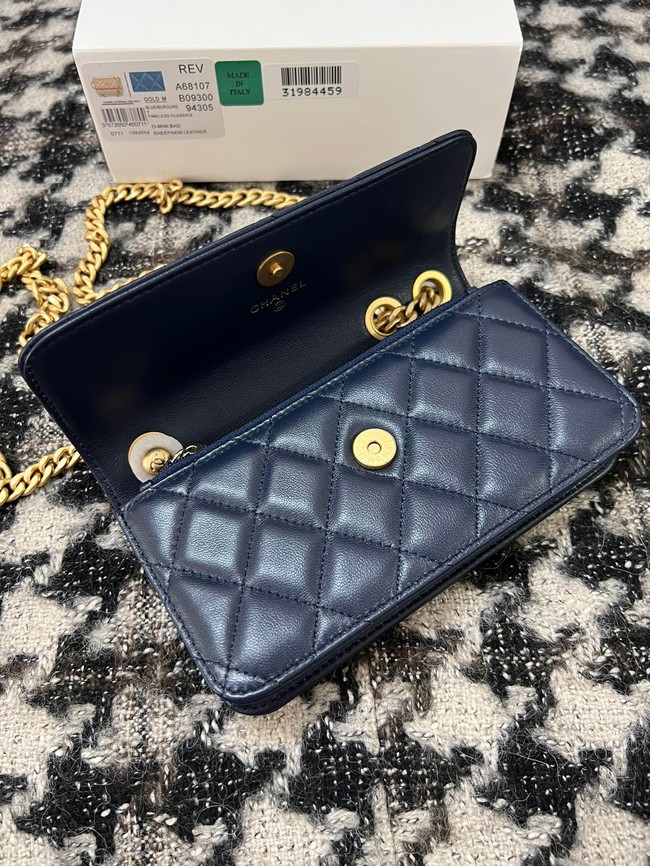 Chanel WALLET ON CHAIN Lambskin & Gold-Tone Metal 68107 dark blue