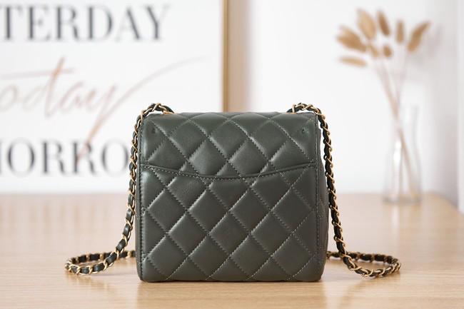 Chanel Lambskin MINI FLAP BAG AS3647 blackish green