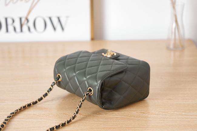 Chanel Lambskin MINI FLAP BAG AS3647 blackish green