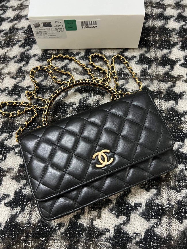 Chanel WALLET ON CHAIN Lambskin & Gold-Tone Metal 68113 black