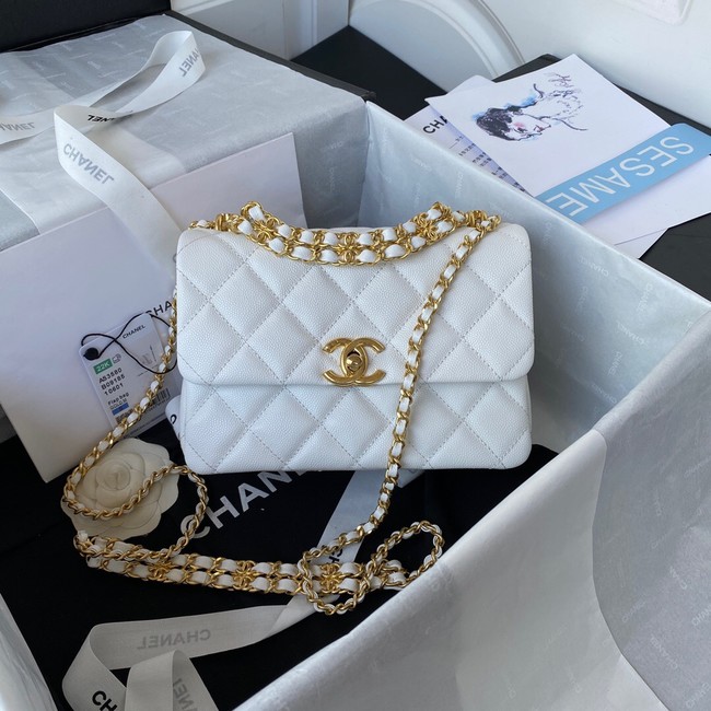 Chanel MINI FLAP BAG Grained Calfskin & Gold-Tone Metal AS3580 white