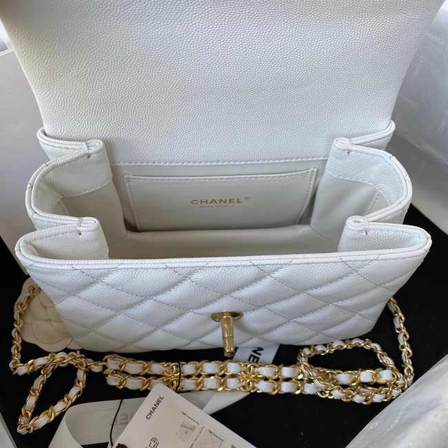 Chanel MINI FLAP BAG Grained Calfskin & Gold-Tone Metal AS3580 white