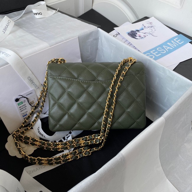 Chanel SMALL FLAP BAG Grained Calfskin & Gold-Tone Metal AS3580 blackish green