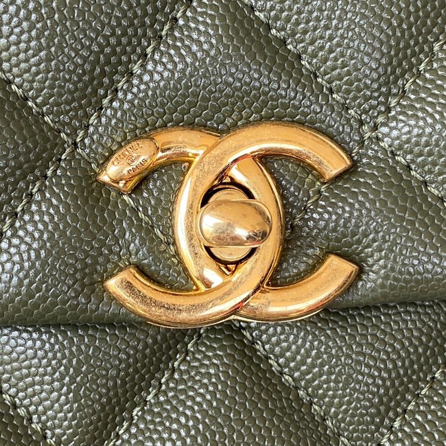 Chanel SMALL FLAP BAG Grained Calfskin & Gold-Tone Metal AS3580 blackish green