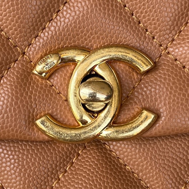 Chanel SMALL FLAP BAG Grained Calfskin & Gold-Tone Metal AS3580 brown