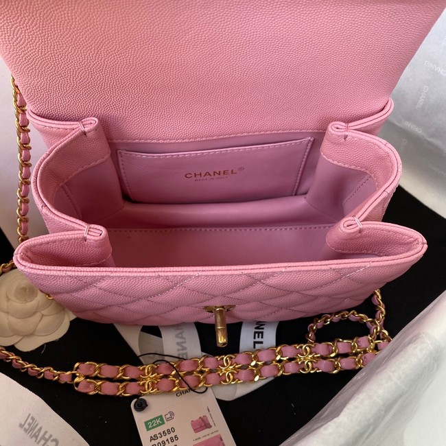 Chanel SMALL FLAP BAG Grained Calfskin & Gold-Tone Metal AS3580 pink