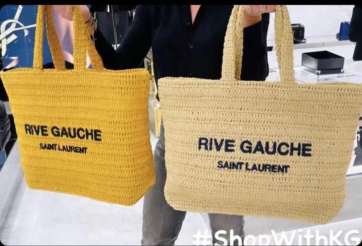 SAINT LAURENT RIVE GAUCHE SUPPLE TOTE BAG IN RAFFIA CROCHET 688864 yellow