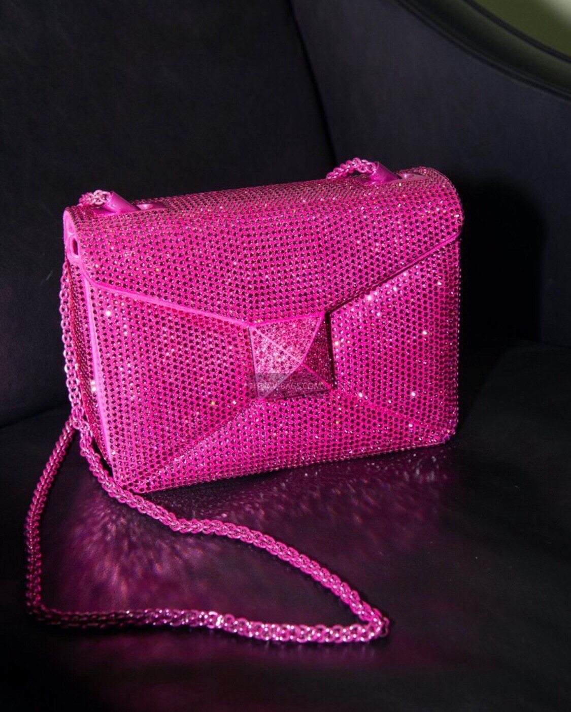 VALENTINO ONE STUD Small Rhinestone Embroidery shoulder bag 1W0B0L PINK