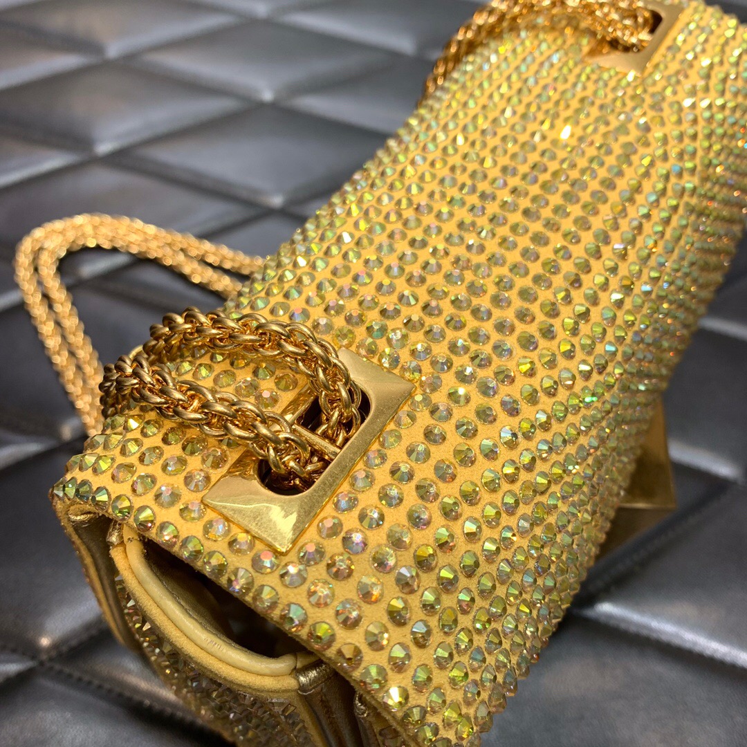 VALENTINO ONE STUD Small Rhinestone Embroidery shoulder bag 1W0B0L YELLOW