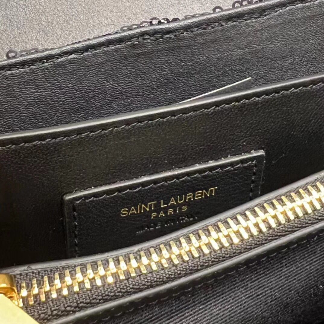 SAINT LAURENT LOULOU SMALL CHAIN BAG IN QUILTED Y LEATHER SATIN AND SEQUINS 494699 black