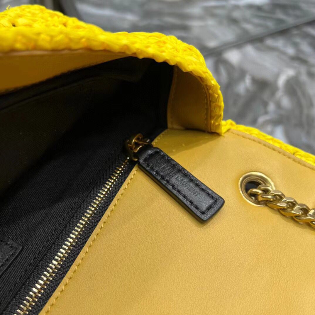 SAINT LAURENT JAMIE MEDIUM CHAIN BAG CARRE RIVE GAUCHE IN CROCHET RAFFIA AND SMOOTH LEATHER 515821 YELLOW