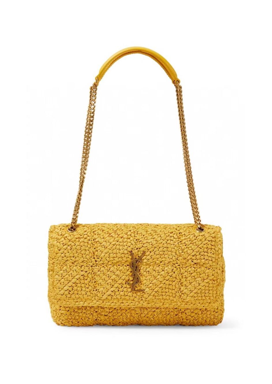 SAINT LAURENT JAMIE MEDIUM CHAIN BAG CARRE RIVE GAUCHE IN CROCHET RAFFIA AND SMOOTH LEATHER 515821 YELLOW