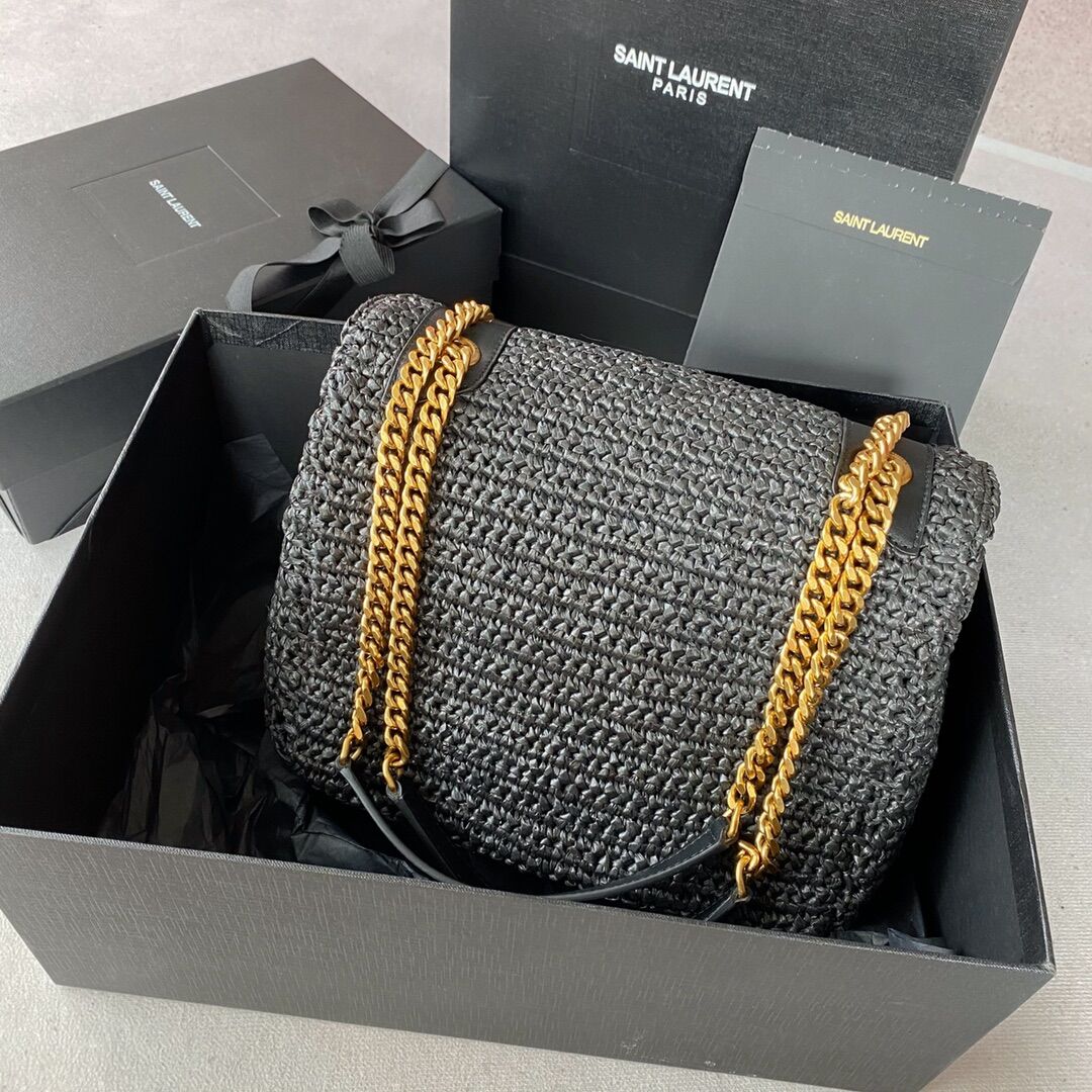 SAINT LAURENT NIKI MEDIUM CHAIN BAG IN RAFFIA 498894 BLACK