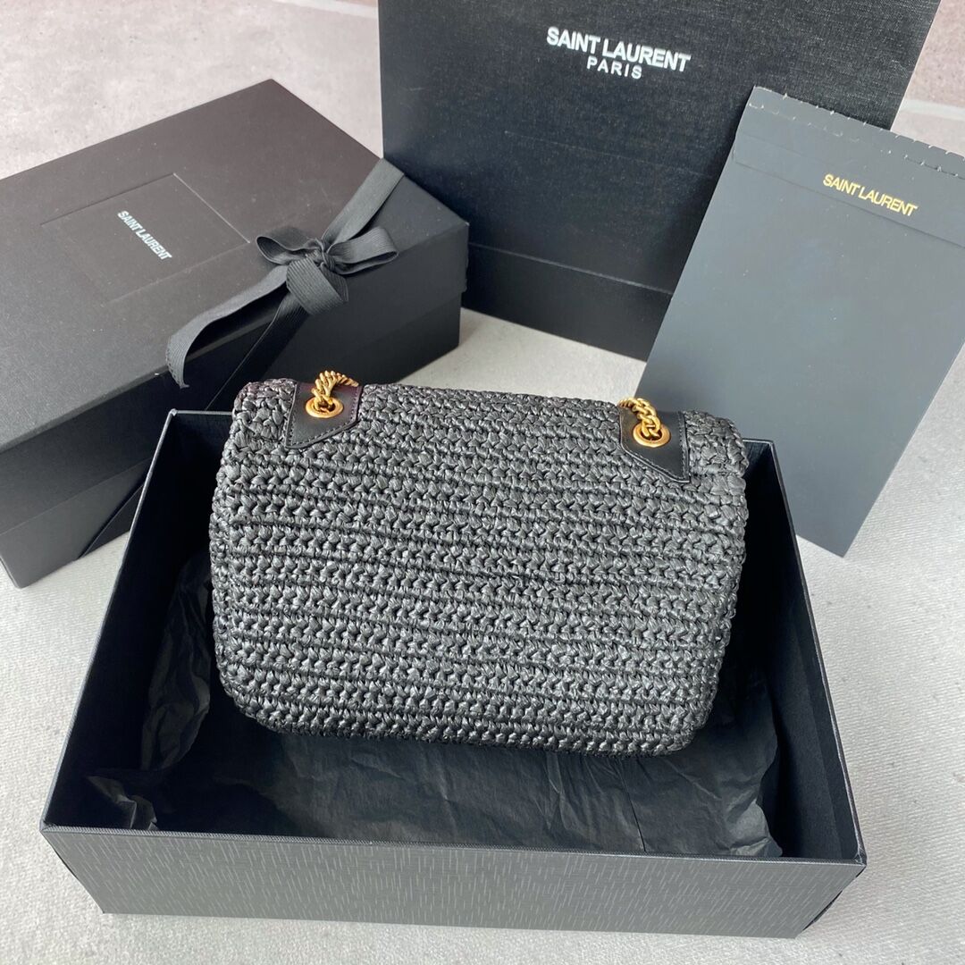 SAINT LAURENT NIKI SMALL CHAIN BAG IN RAFFIA 498892 BLACK