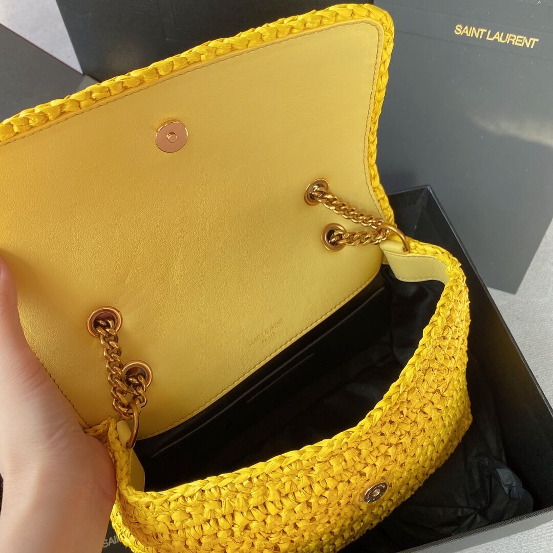 SAINT LAURENT NIKI SMALL CHAIN BAG IN RAFFIA 498892 YELLOW