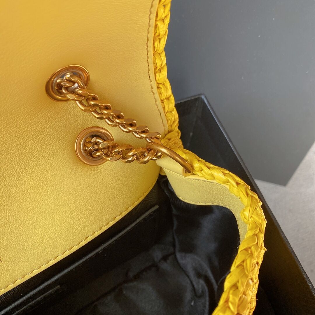 SAINT LAURENT NIKI SMALL CHAIN BAG IN RAFFIA 498892 YELLOW