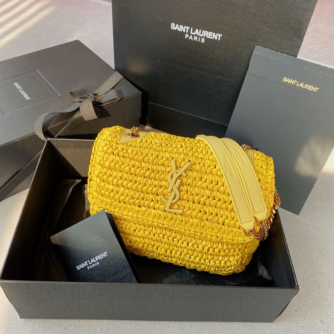 SAINT LAURENT NIKI SMALL CHAIN BAG IN RAFFIA 498892 YELLOW