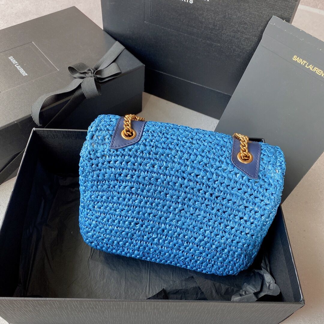 SAINT LAURENT NIKI SMALL CHAIN BAG IN RAFFIA 498892 blue