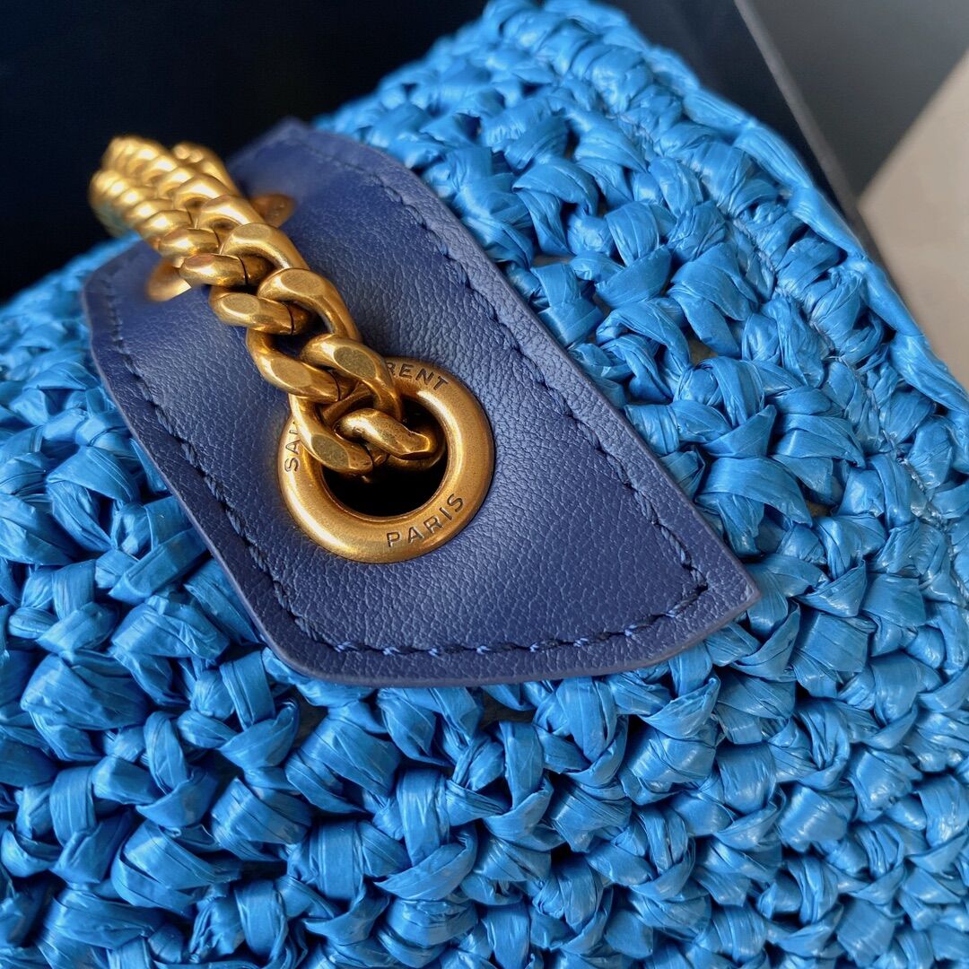 SAINT LAURENT NIKI SMALL CHAIN BAG IN RAFFIA 498892 blue