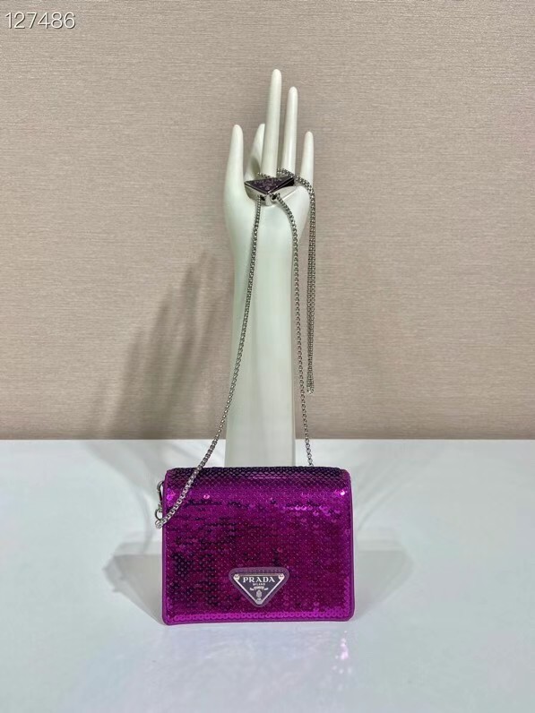 Prada Crystal-studded card holder with shoulder strap 1MR024 Purplish