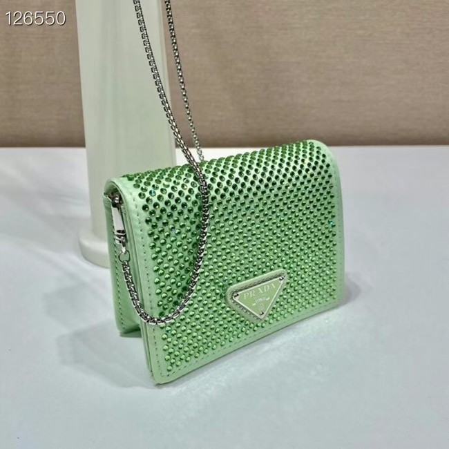 Prada Crystal-studded card holder with shoulder strap 1MR024 green