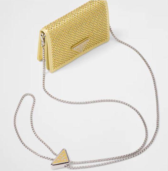 Prada Crystal-studded card holder with shoulder strap 1MR024 yellow