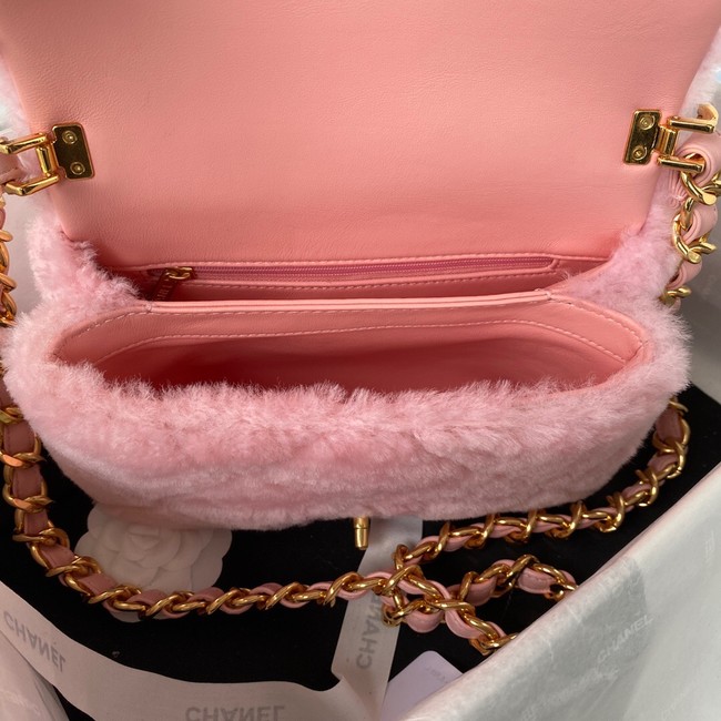 CHANEL SMALL FLAP BAG & Gold-Tone Metal AS3499 pink