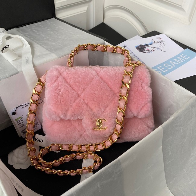 CHANEL SMALL FLAP BAG & Gold-Tone Metal AS3499 pink