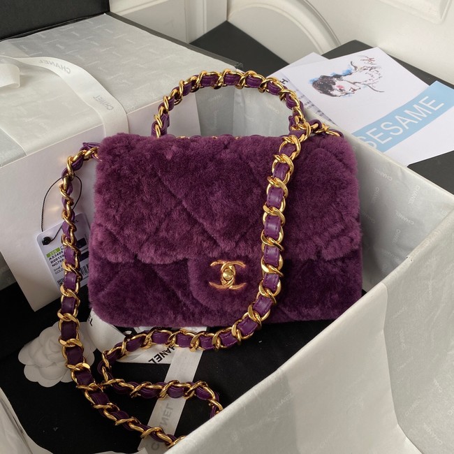 CHANEL SMALL FLAP BAG & Gold-Tone Metal AS3499 purple