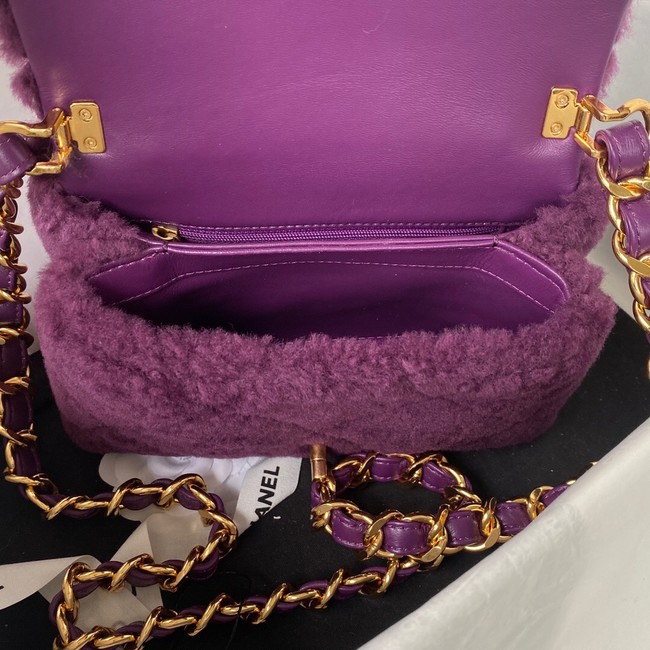 CHANEL SMALL FLAP BAG & Gold-Tone Metal AS3498 purple