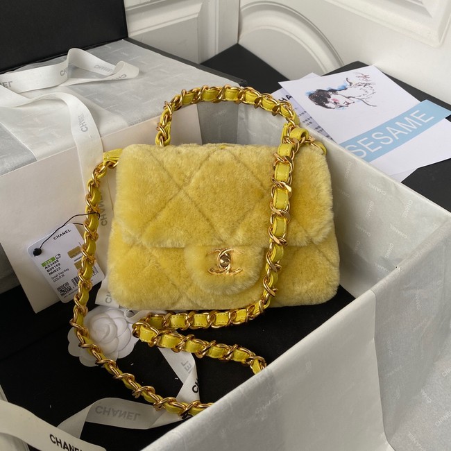 CHANEL SMALL FLAP BAG & Gold-Tone Metal AS3498 yellow