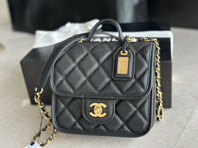 Chanel MINI FLAP BAG WITH TOP HANDLE Grained Calfskin AS3652 black