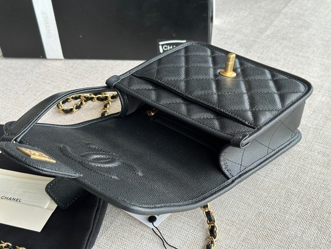 Chanel MINI FLAP BAG WITH TOP HANDLE Grained Calfskin AS3652 black