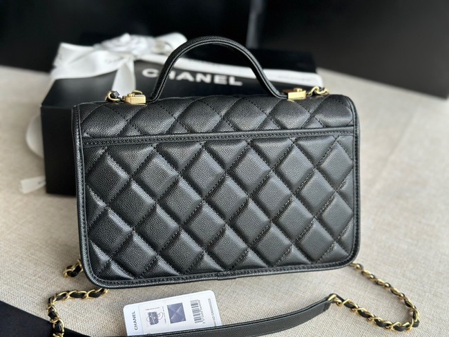 Chanel SMALL FLAP BAG WITH TOP HANDLE Grained Calfskin AS3653 black 