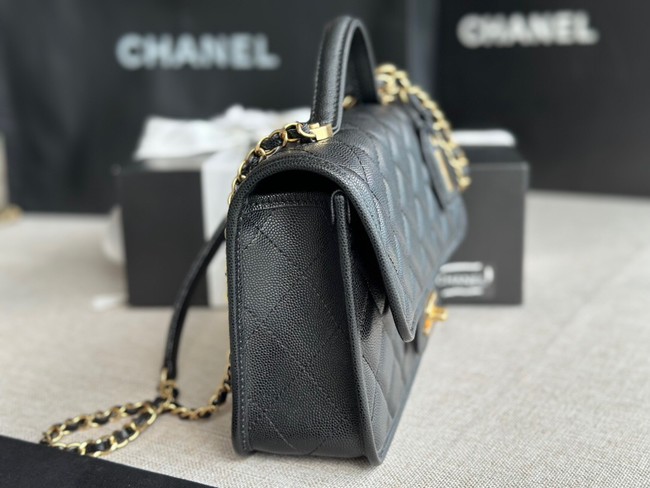 Chanel SMALL FLAP BAG WITH TOP HANDLE Grained Calfskin AS3653 black 