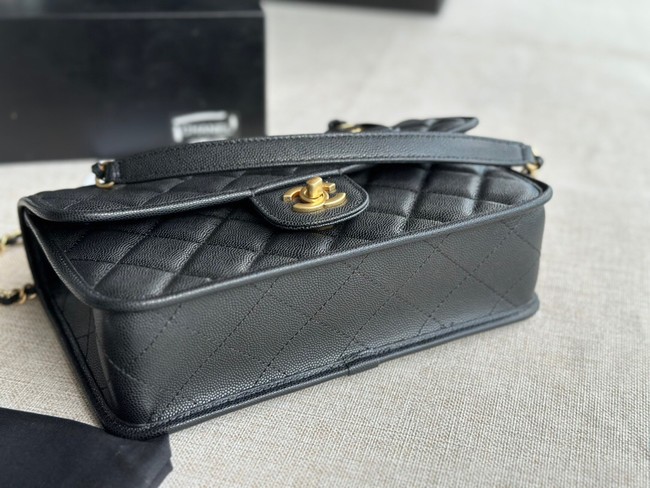 Chanel SMALL FLAP BAG WITH TOP HANDLE Grained Calfskin AS3653 black 