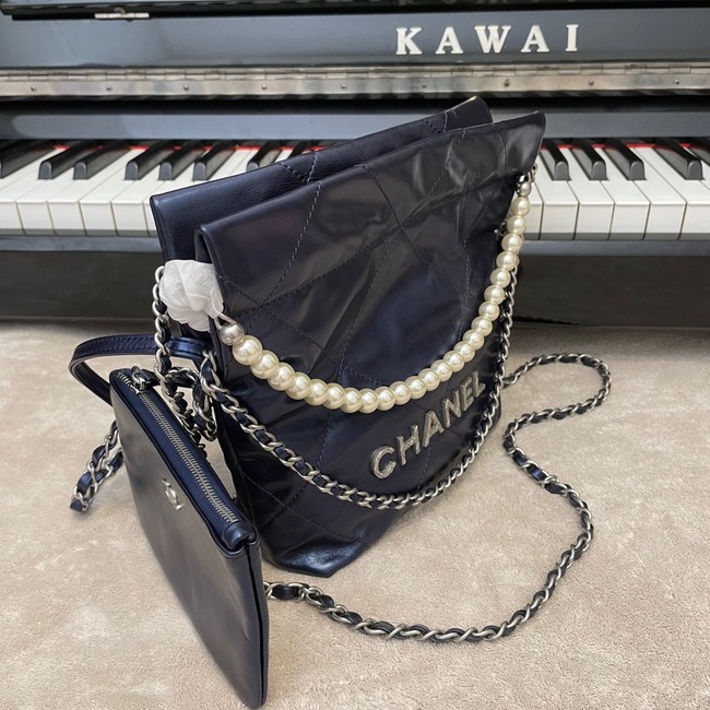 CHANEL MINI 22 HANDBAG  Metallic Calfskin & Silver Metal AS3989 Royal blue