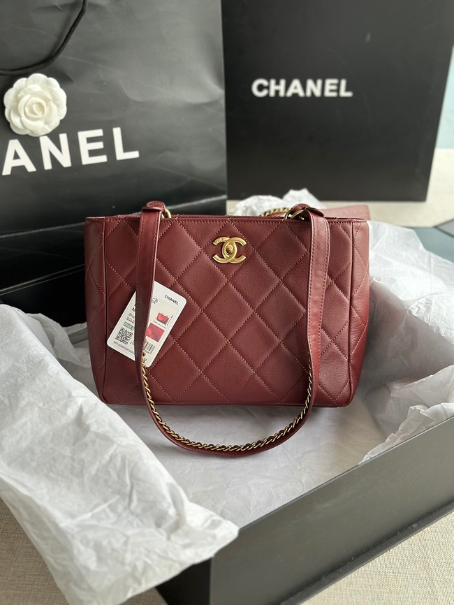 CHANEL Calfskin & Gold-Tone Metal AS3508 Burgundy