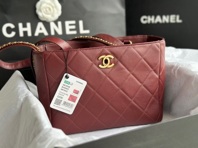 CHANEL Calfskin & Gold-Tone Metal AS3508 Burgundy