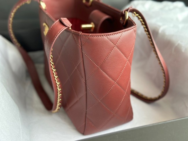 CHANEL Calfskin & Gold-Tone Metal AS3508 Burgundy