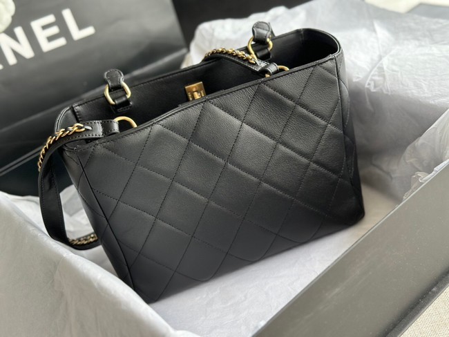 CHANEL Calfskin & Gold-Tone Metal AS3508 black