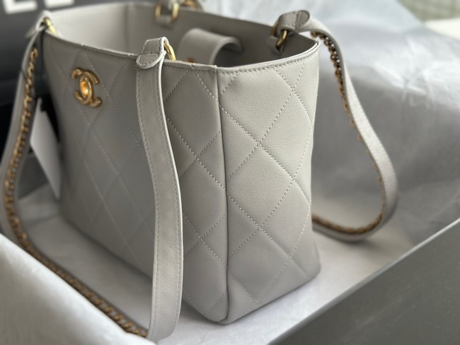 CHANEL Calfskin & Gold-Tone Metal AS3508 light gray