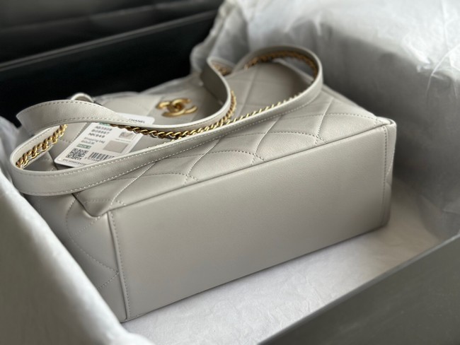 CHANEL Calfskin & Gold-Tone Metal AS3508 light gray